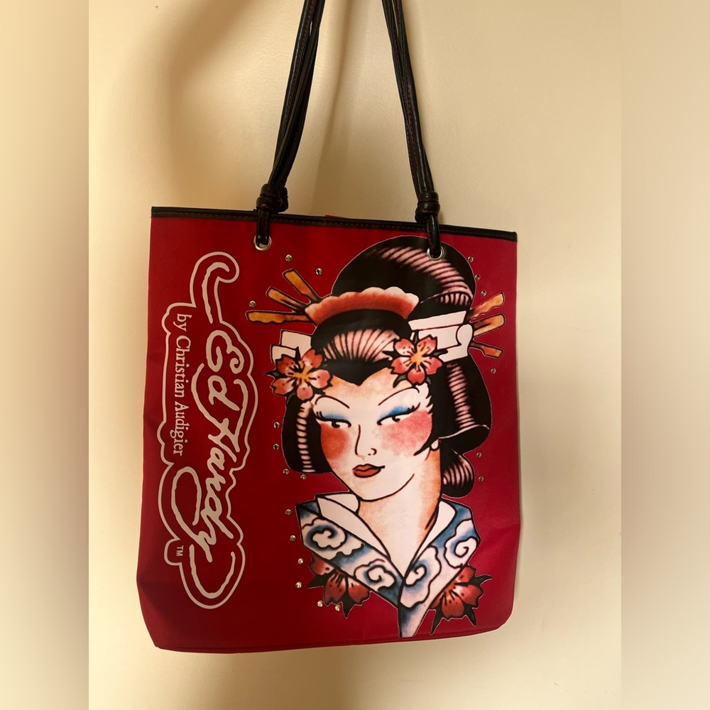 Ed Hardy Red Artistic Tote Bag